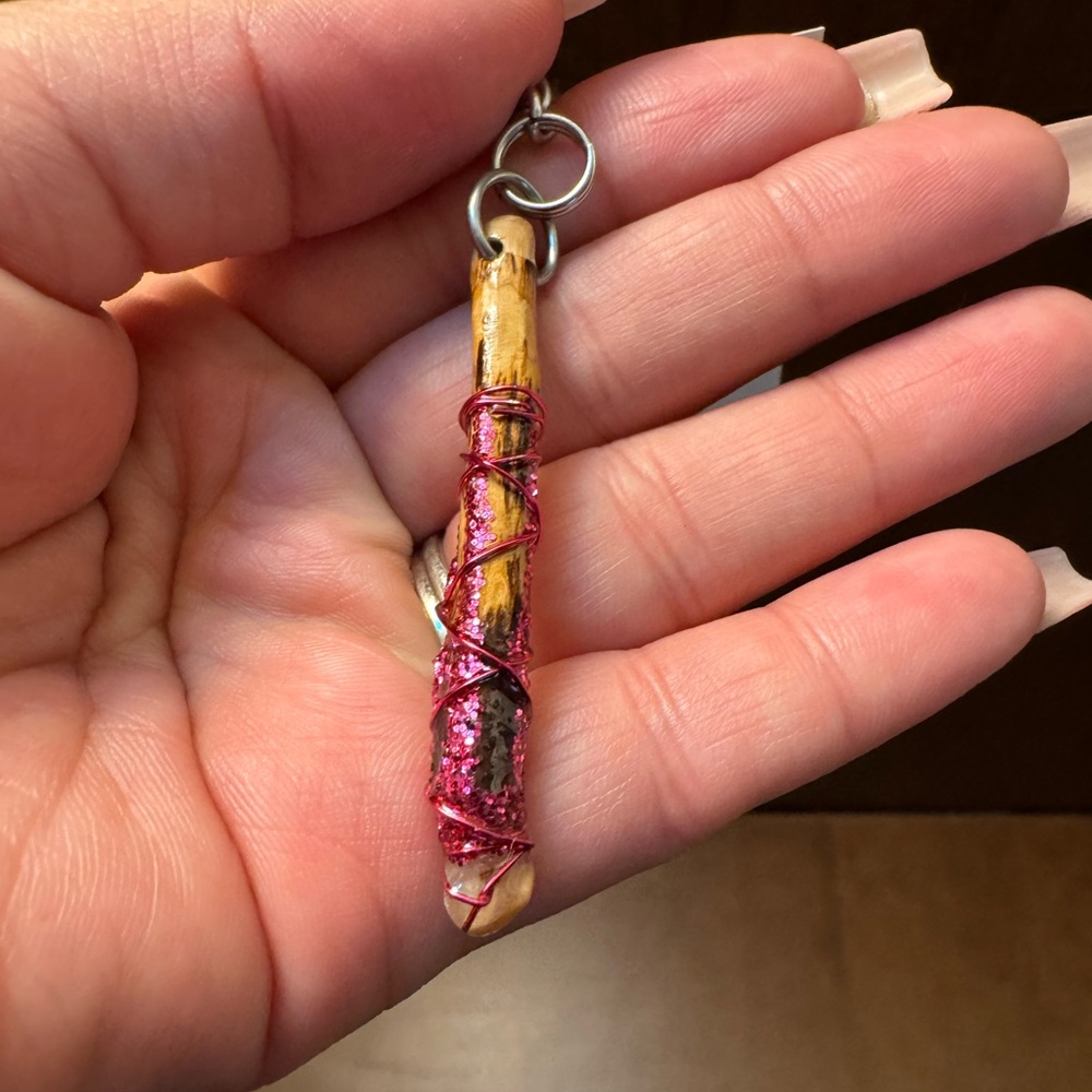 Pink Wrapped Wooden Wand Keychain